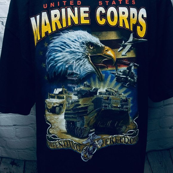 Marines USMC Black 2XL T-Shirt Scream Eagle NWT Bayside True American Made - Picture 4 of 9